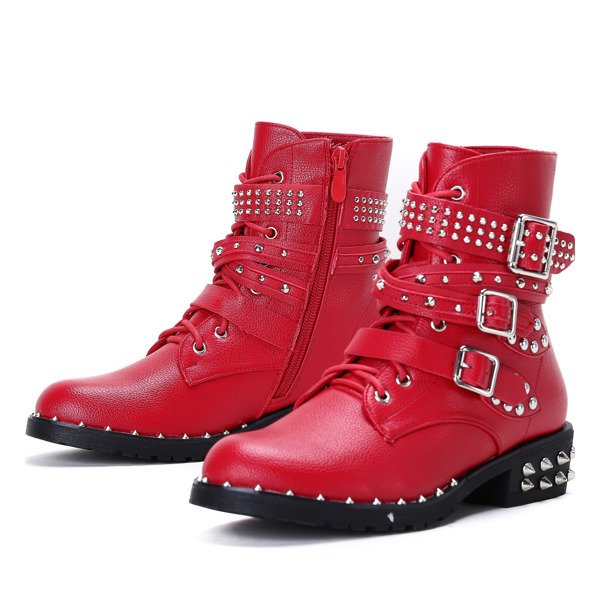 Czerwone workery z ćwiekami Stephanie - Obuwie