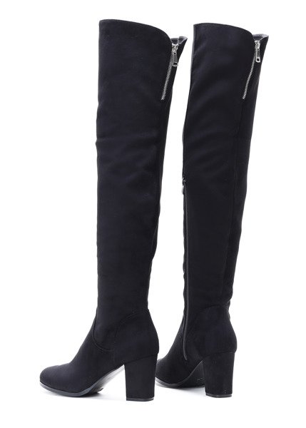 Czarne, długie kozaki na słupku Kenza - Obuwie