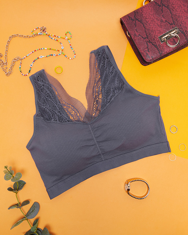 Dámska tmavosivá športová podprsenka s čipkou - spodná bielizeň