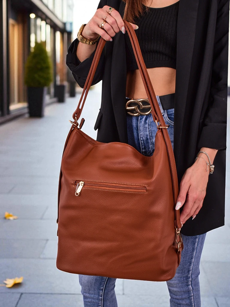 Ženska Torba Aurelia Shopper Camel Velika A4 iz Eko Usnja za na Ramo in v Roko