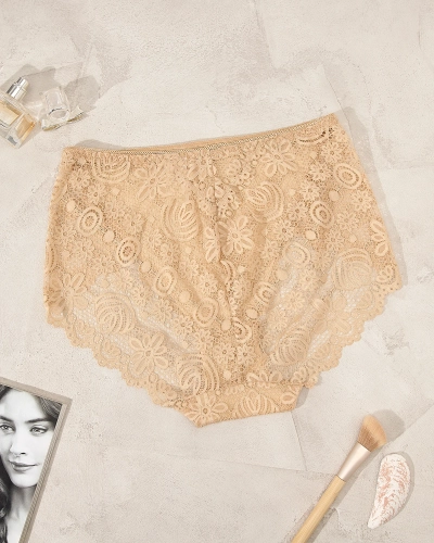 Royalfashion Dámske čipkované nohavičky v béžovej farbe PLUS SIZE