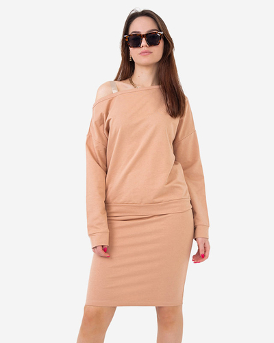 Béžová dámska súprava mikiny a sukne - Oblečenie