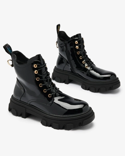 Royalfashion Čierne lakované dámske zateplené čižmy Setogia