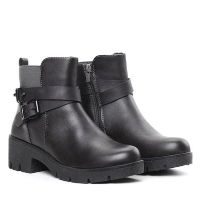 Grafitowe botki na grubym obcasie Geltrude- Obuwie