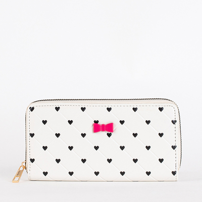 Dámska biela veľká peňaženka so srdiečkami - Doplnky