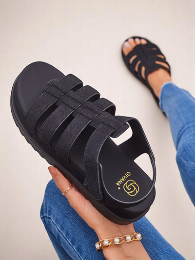 Ženski sandali Heraclea Royalfashion na platformi črni iz eko usnja