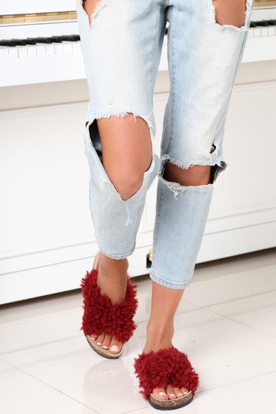 Burgundské pantofle z ovčí kůže Itzel - Obuv