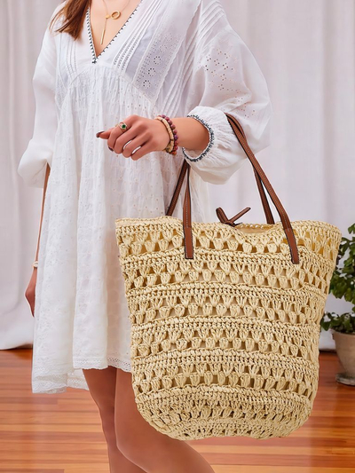 Royalfashion Veľká slamená dámska kabelka Prírodná Klasická