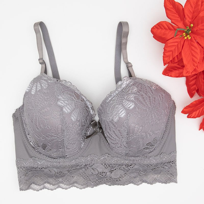 Sivá polstrovaná podprsenka s čipkou - Spodná bielizeň