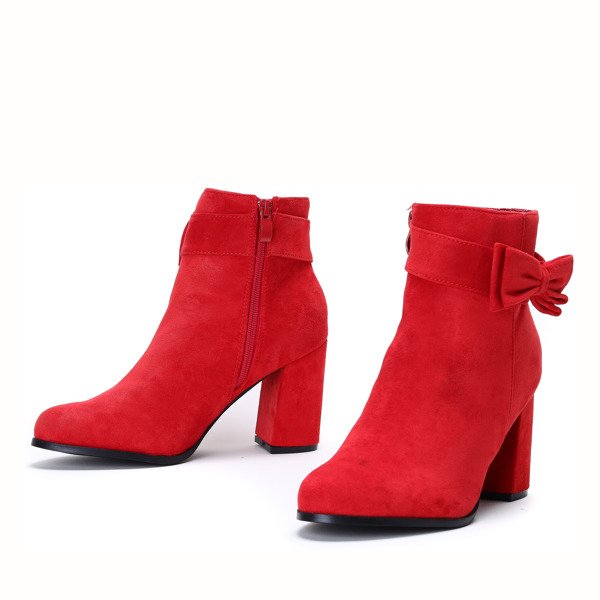 Czerwone botki z kokardką Lucia - Obuwie