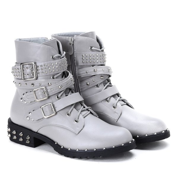 Szare workery z ćwiekami Stephanie - Obuwie