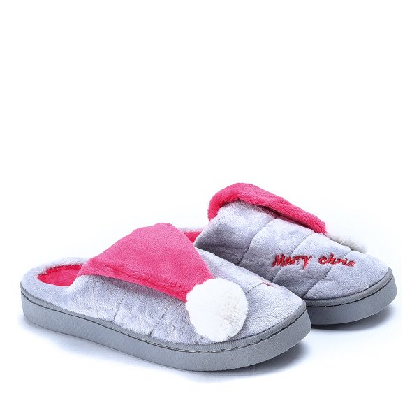 Szare kapcie z pomponikiem Santa- Obuwie