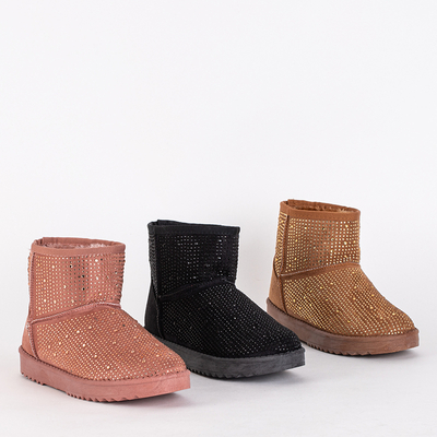 Tmavoružové dámske snehule s kubickými zirkónmi Rudis - Obuv