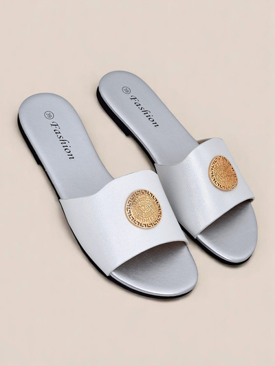 Royalfashion Ženski natikači z ravnim podplatom Golden Slip