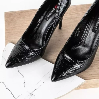 OUTLET Čierne lodičky na vysokom opätku a'la hadia koža Sao Paulo - Obuv