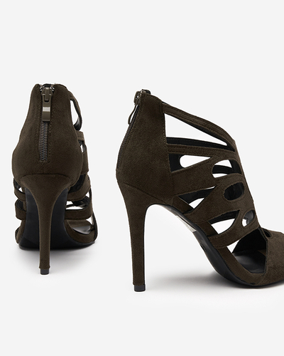 Tmavo zelené dámske sandále na vysokom podpätku Etrop - Obuv