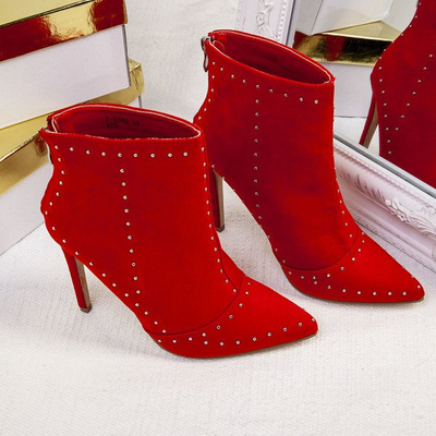 Czerwone botki na szpilce Vivian - Obuwie