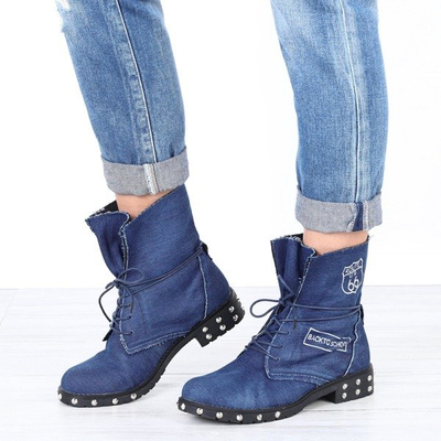 Jeansowe workery z naszywkami Claire- Obuwie