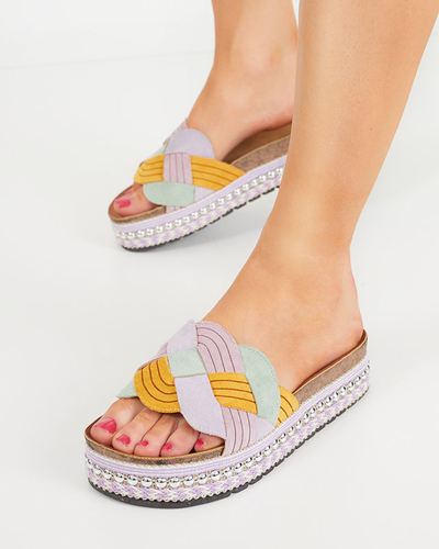 Fialové dámske papuče na hrubej podrážke Cekolina - Obuv