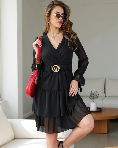 Royalfashion Dámske mini šaty s volánmi a prekríženým výstrihom