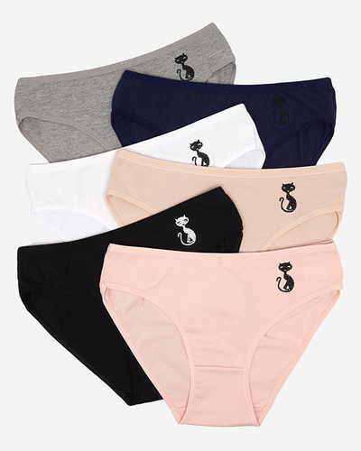 Súprava bavlnených dámskych slipov s vyšívaným mackom - Spodná bielizeň