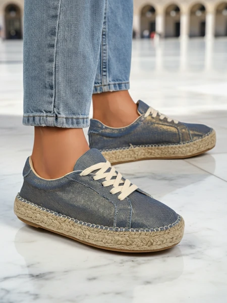 Aurelia Denim Espadrillos – ženski športni copati z ravno peto iz tkanine