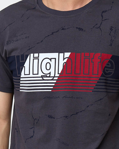 Tmavo šedé pánske tričko s potlačou - Oblečenie