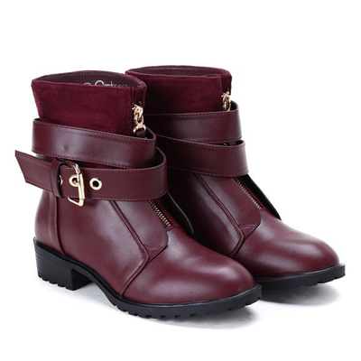 Bordowe workery z suwakiem Katelyn- Obuwie