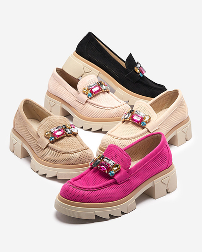 Čierne ažurové dámske mokasíny s ozdobou Bokkso - Obuv