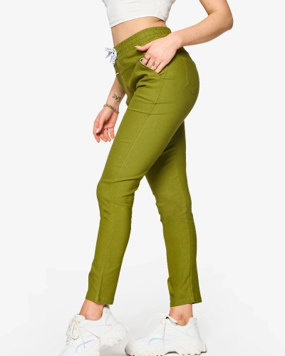 Dámske rovné nohavice zo zelenej látky PLUS SIZE- Oblečenie