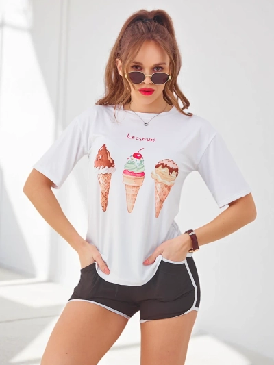 Royalfashion Dámsky športový set s tričkom a šortkami Ice Cream