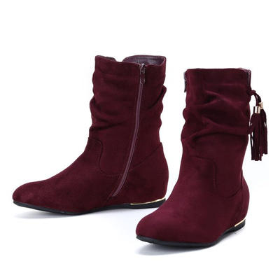 Botki na krytym koturnie w kolorze bordowym Lovely Obuwie