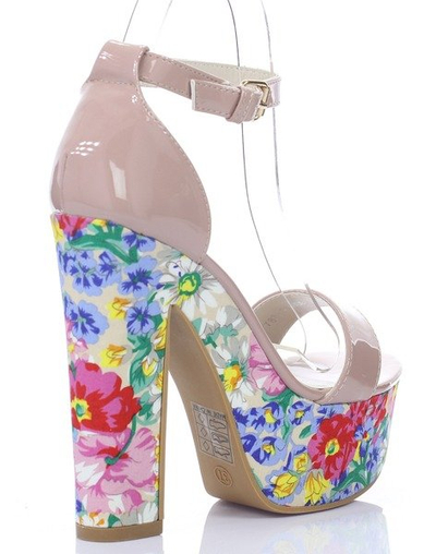 Ružové kvetované sandále na platforme Marie- Obuv
