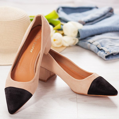 Béžové lodičky na nízkom stĺpiku Massikina - Obuv