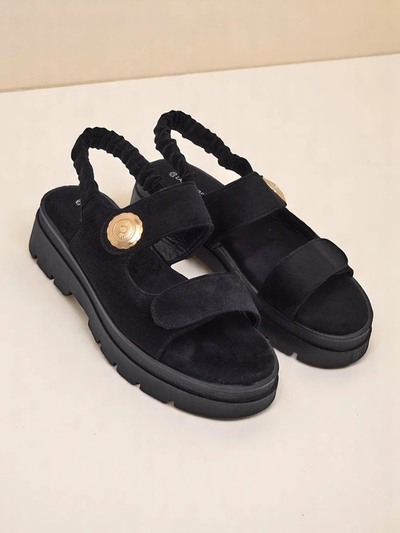 Ženski sandali Royalfashion Anthea Nero – črn semiš, platforma 5 cm
