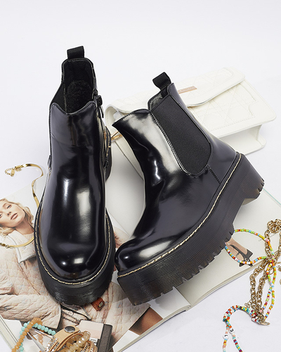 Čierne dámske čižmy na hrubšej podrážke Mallitt- Obuv