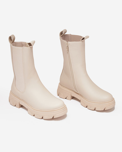 Royalfashion Dámske čižmy na vysokom podpätku v ecru farbe Vedita