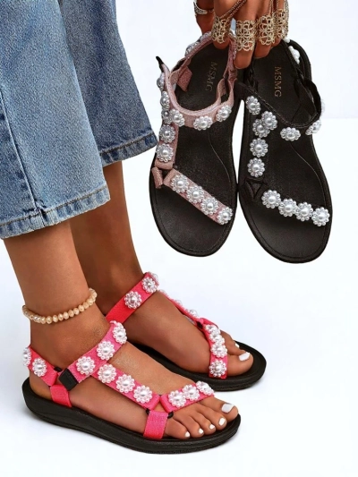 Sandali Livia Rosa – Udobni ženski sandali Royalfashion z bisernimi okrasnimi kamenčki