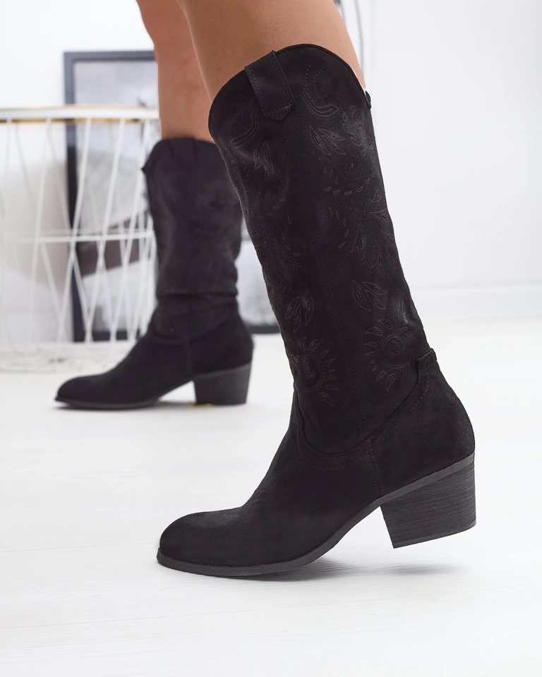 Čierne čižmy na nízkom podpätku Lieffi- Obuv