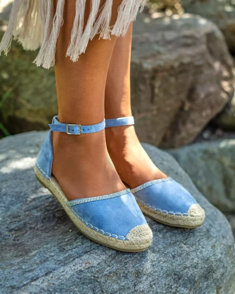 Royalfashion Dámske espadrilky so zirkónmi v modrej farbe Rieta