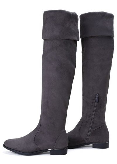 Szare kozaki z wywijaną cholewką Jasmine - Obuwie