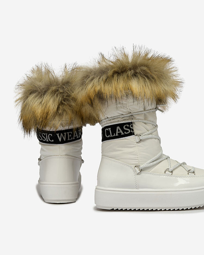 Royalfashion Detské slip-on topánky a'la snow boots s kožušinou v bielej farbe Asika