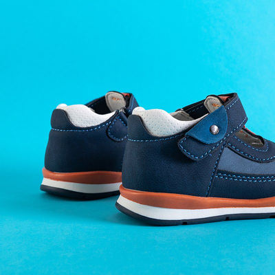 Tmavomodré chlapčenské topánky s oranžovými vložkami Bartnie - Obuv