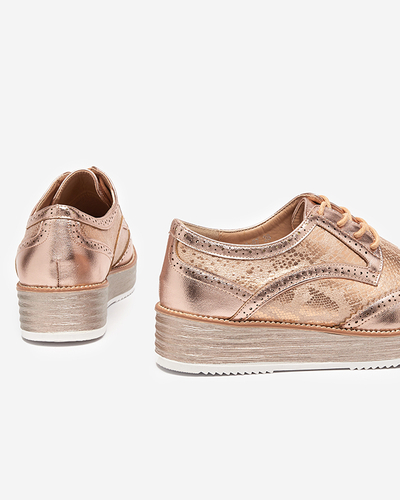 OUTLET Ružovo-zlaté dámske topánky s vložkami z hadej kože Fin - Footwear