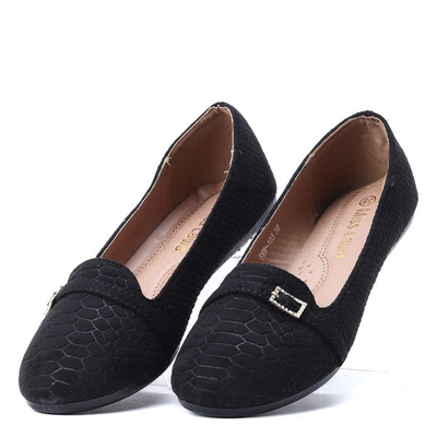 Czarne baleriny lordsy z ozdobą Lorrdenea - Obuwie