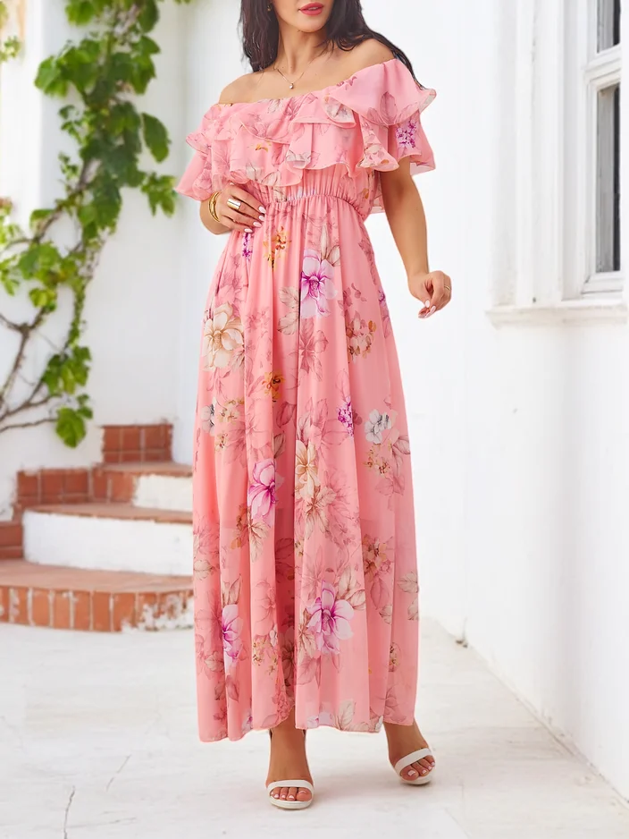 Royalfashion Dámske šaty bez ramienok s krátkymi rukávmi v rôznych kvetinových vzoroch