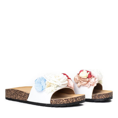 Bílé žabky s ozdobnými květy Carletta - Obuv 1
