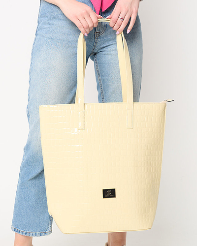 Dámska lakovaná shopper taška s ecru razbou - Doplnky