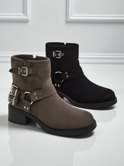 Ženski gležnarji iz eko semiša s sponkami Valtos