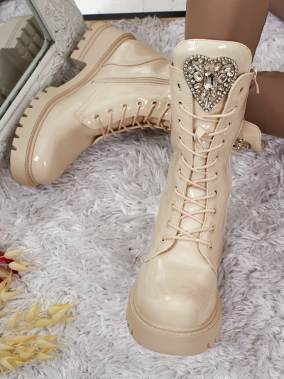 Lakirani ženski gležnarji z vezalkami Emelune